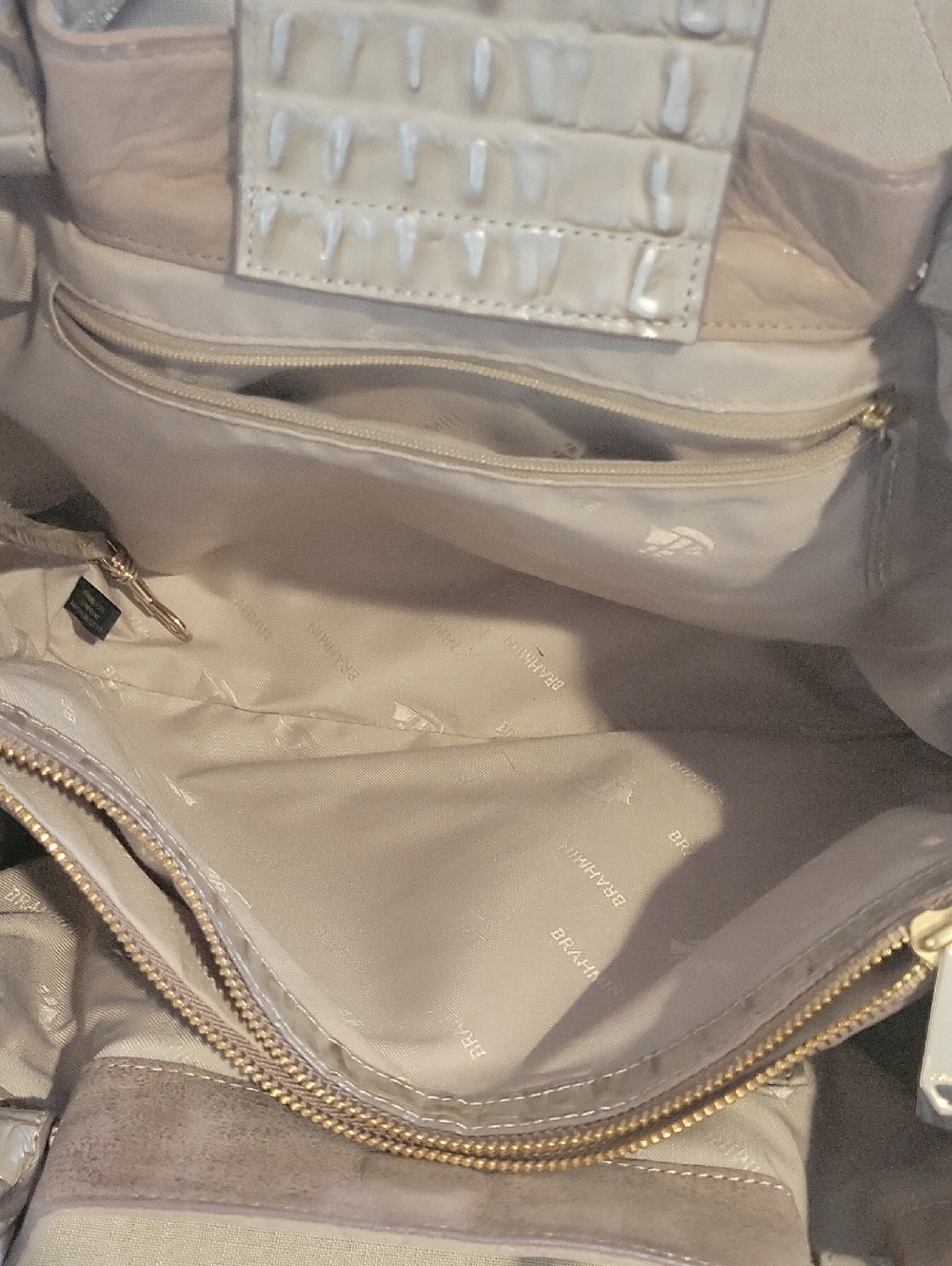 Brahmin handbag Mallory Warm Gray Tan Reynolds Glove Soft Leather Satchel - Picture 5 of 9